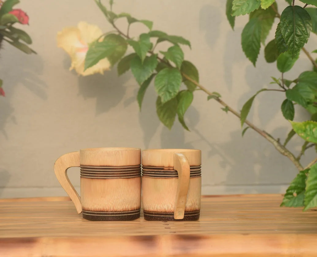 Tasse à thé en bambou faite à la main de 3 pouces avec finition fumée - 2 pièces