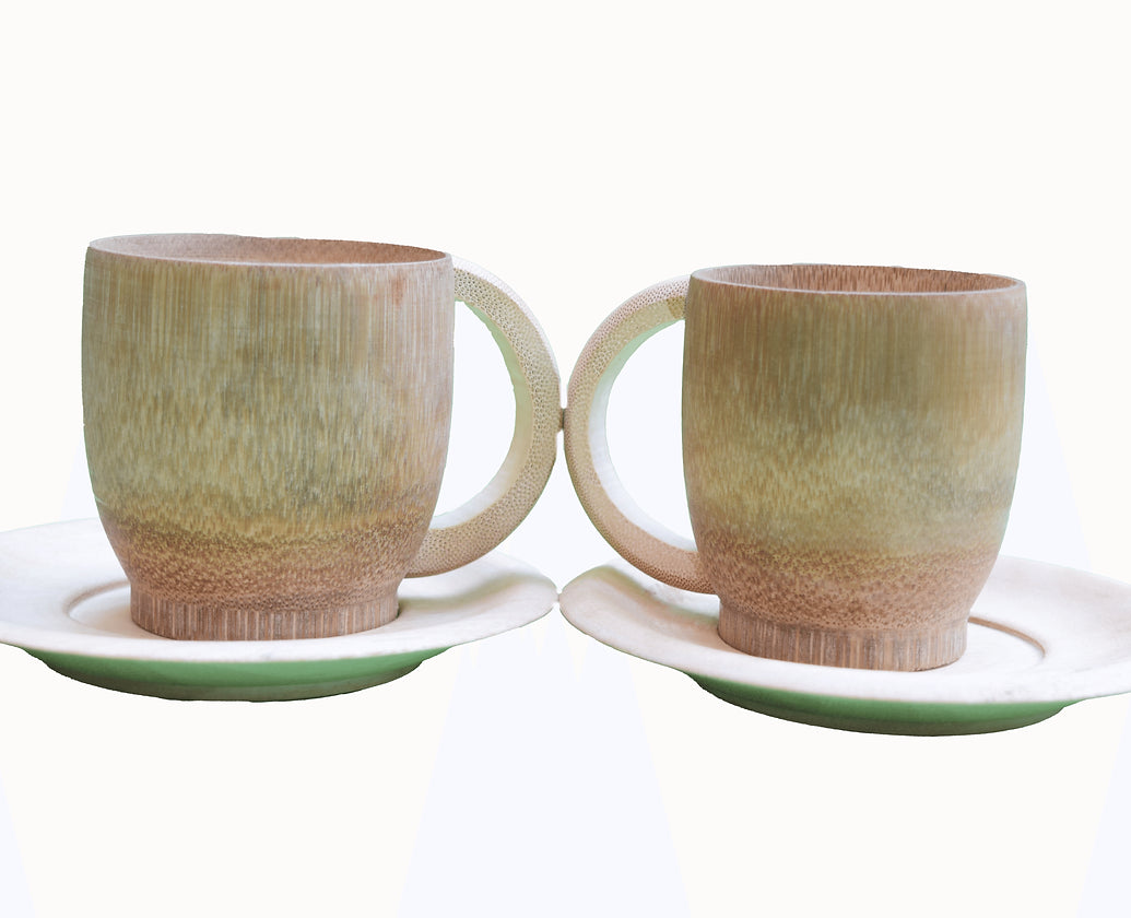 Handmade Bamboo Tea Cup with Saucer - 3 inch with Smoke Finish - 2 pieces
