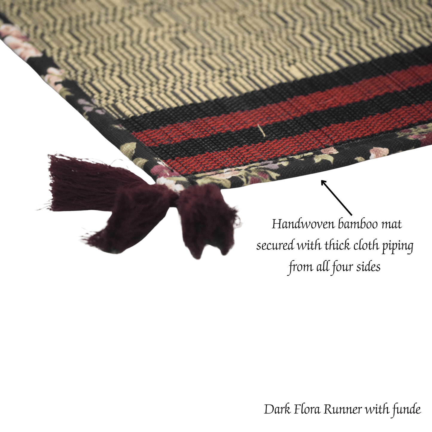 After Wait | Bamboo Table Runner – Floral Canvas Edge with Red Funde