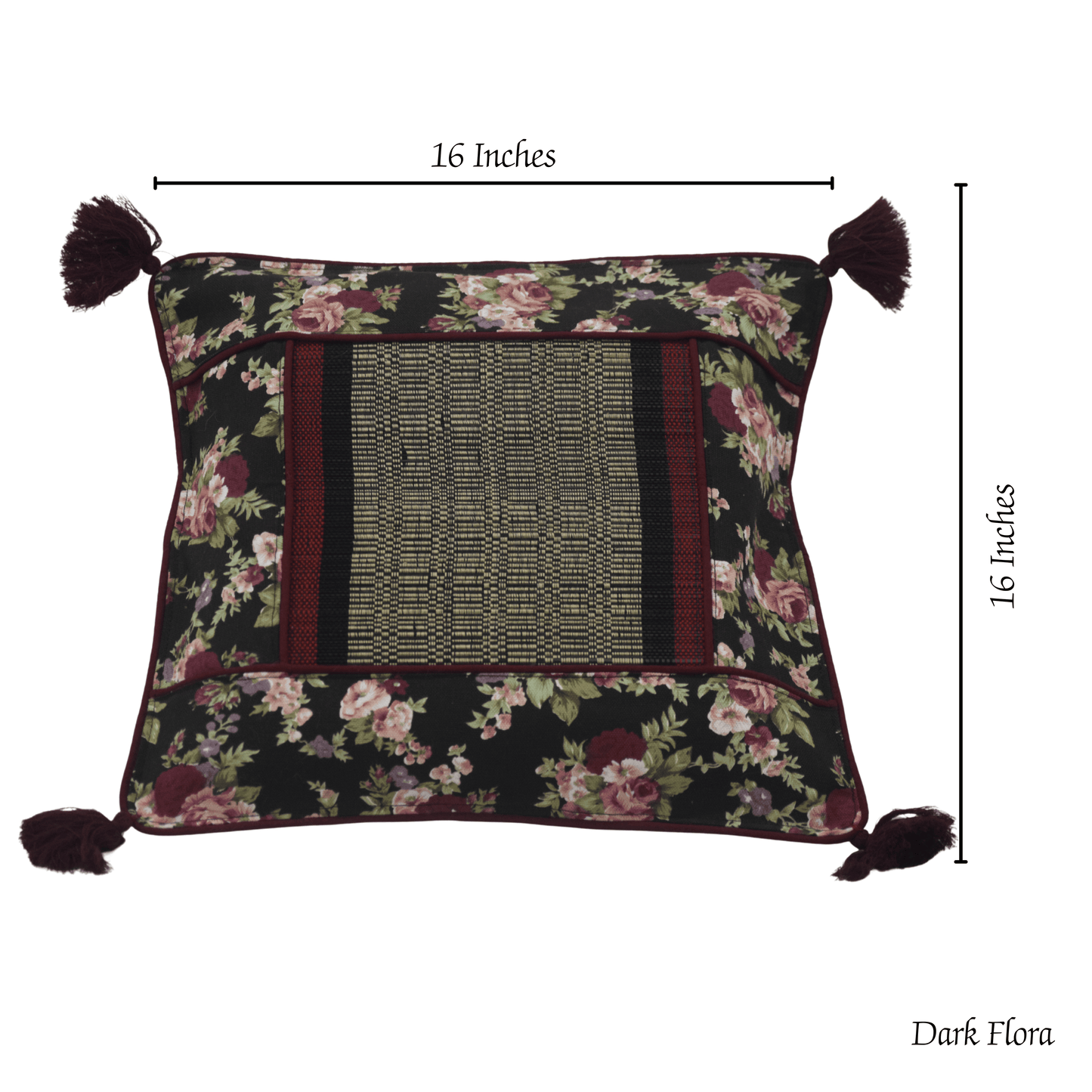 After Wait | Bamboo Cushion Cover – Vintage Floral Canvas with Red Funde
