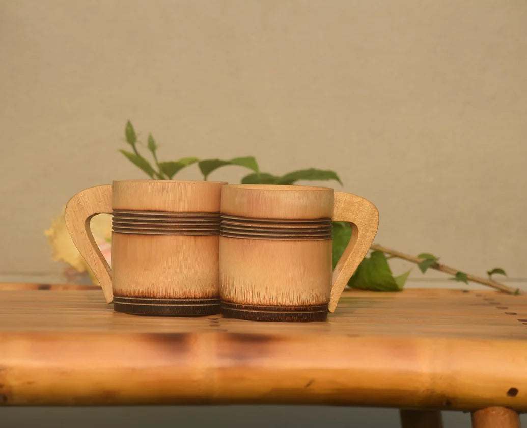 Tasse à thé en bambou faite à la main de 3 pouces avec finition fumée - 2 pièces