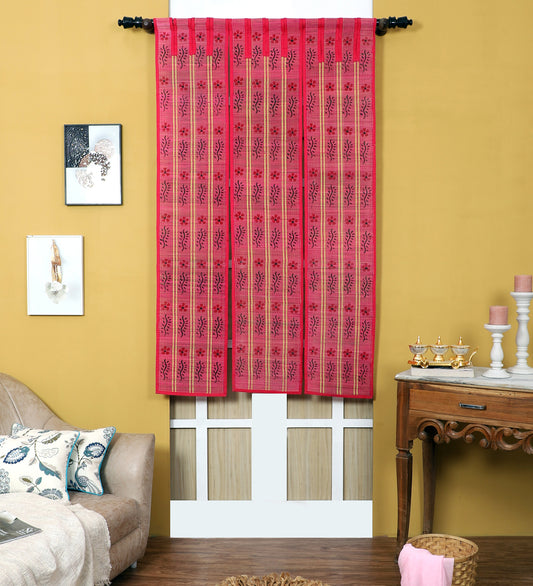 Three Panel Bamboo Curtain - Pink