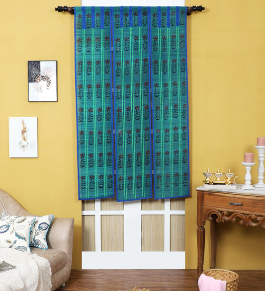 Three Panel Bamboo Curtain - Blue