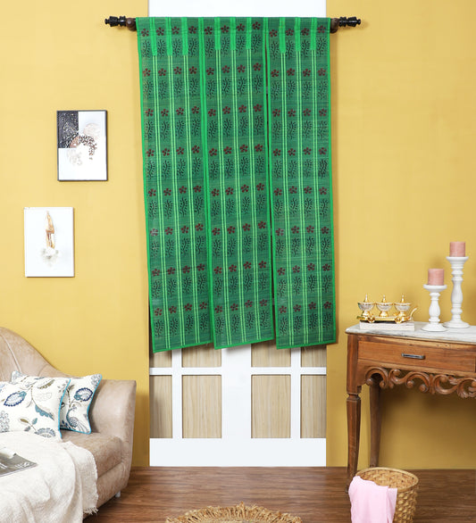 Three Panel Bamboo Curtain - Green