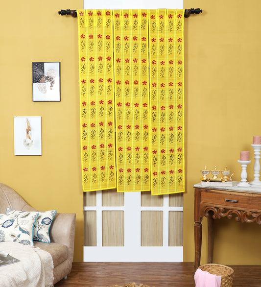 Three Panel Bamboo Curtain - Yellow