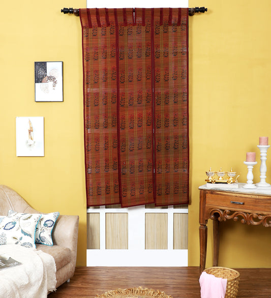 Three Panel Bamboo Curtain - Maroon