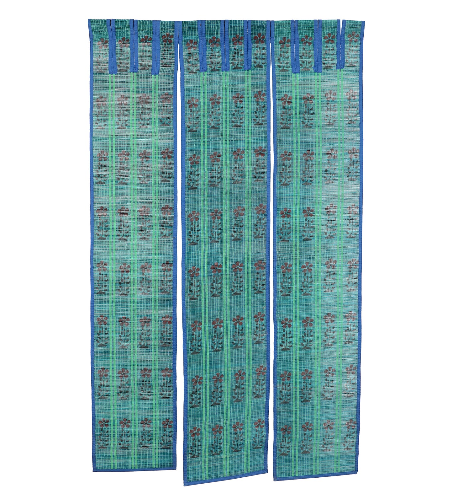 Three Panel Bamboo Curtain - Blue