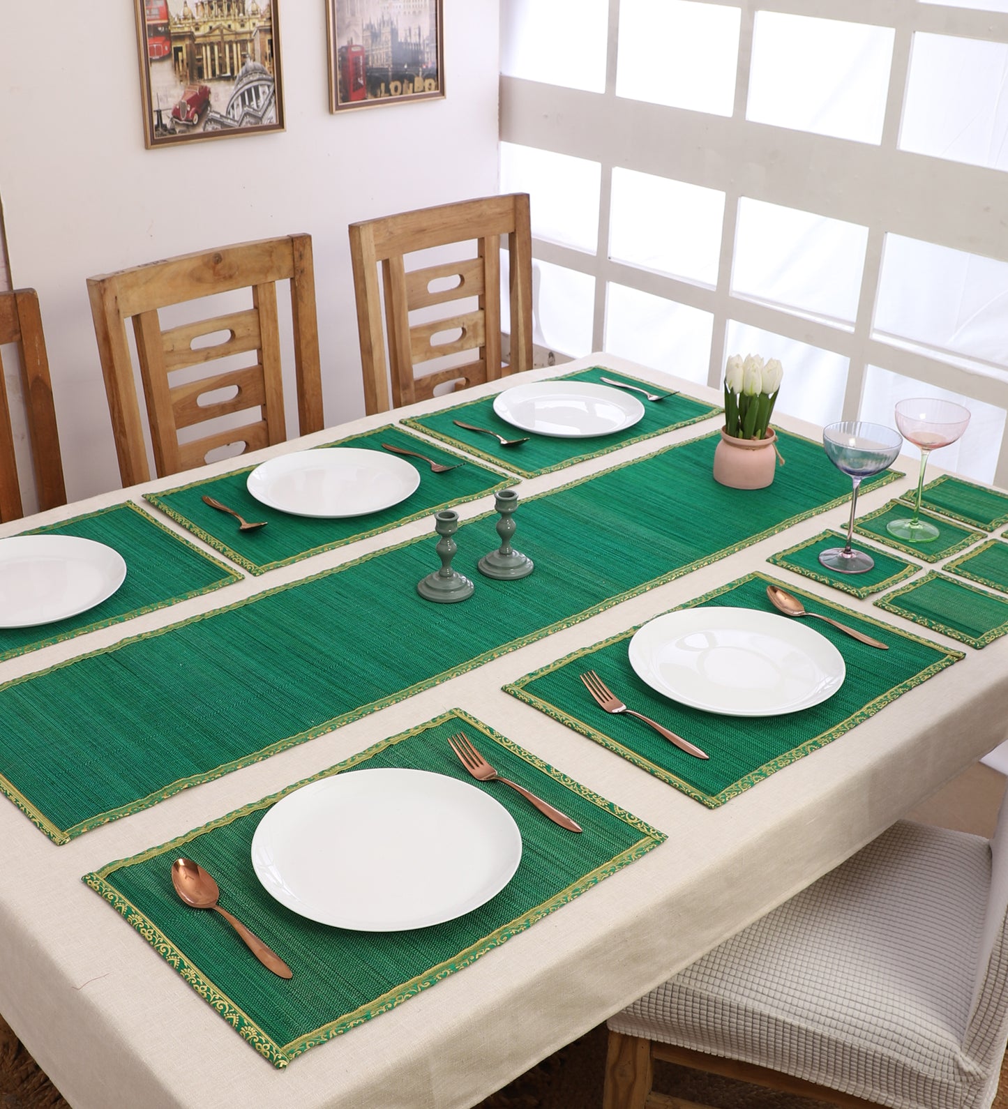 Bamboo Dining Mats - Green (Set of 13)