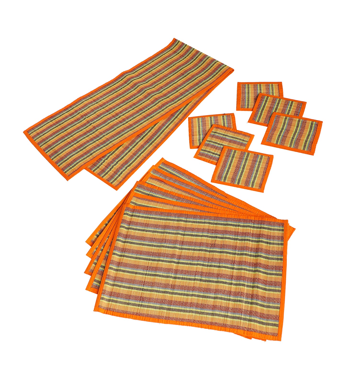 Bamboo Dining Mats - Multi Orange (Set of 13)