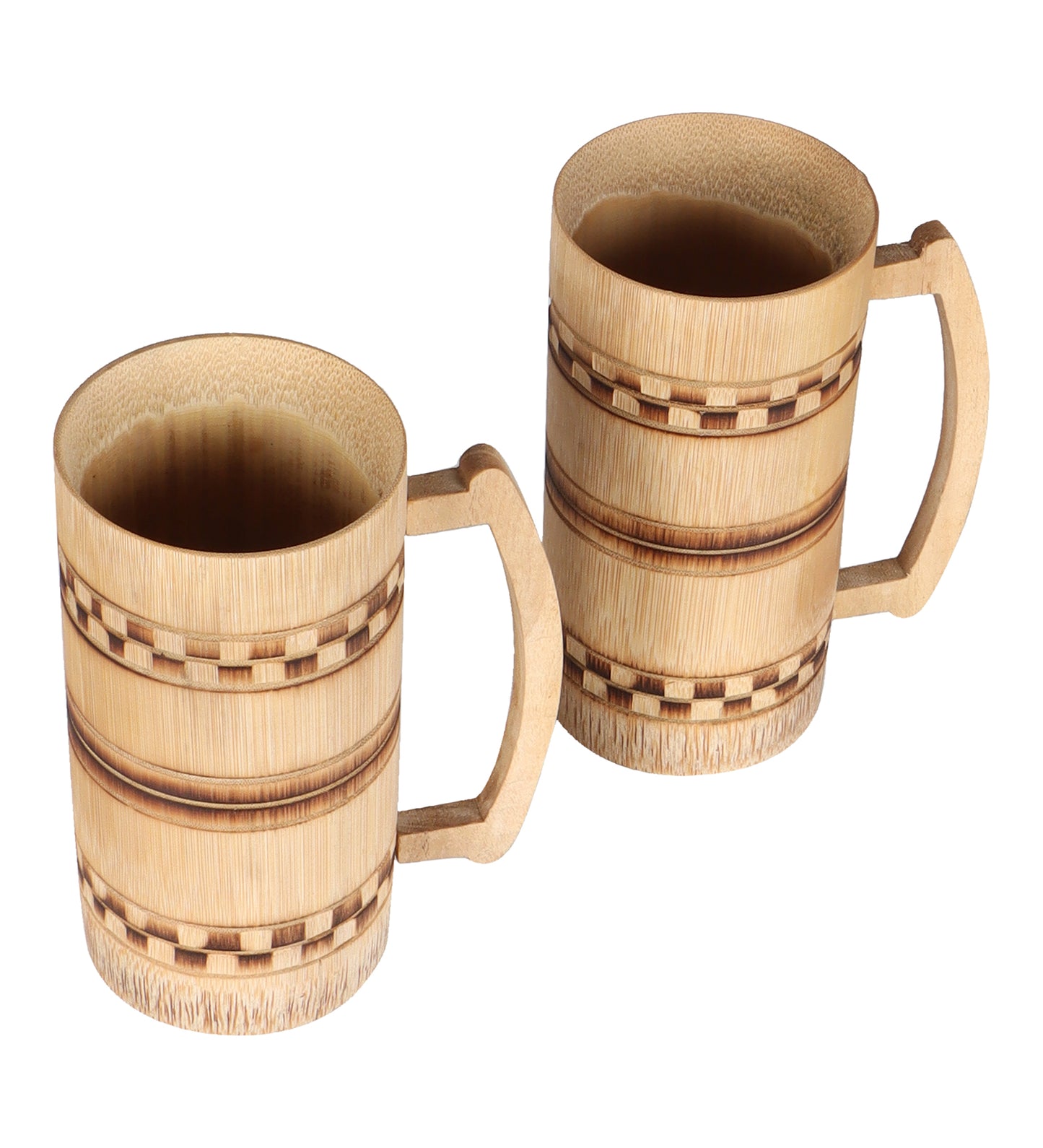 Chope à bière en bambou faite à la main 7 pouces avec finition fumée - 2 pièces
