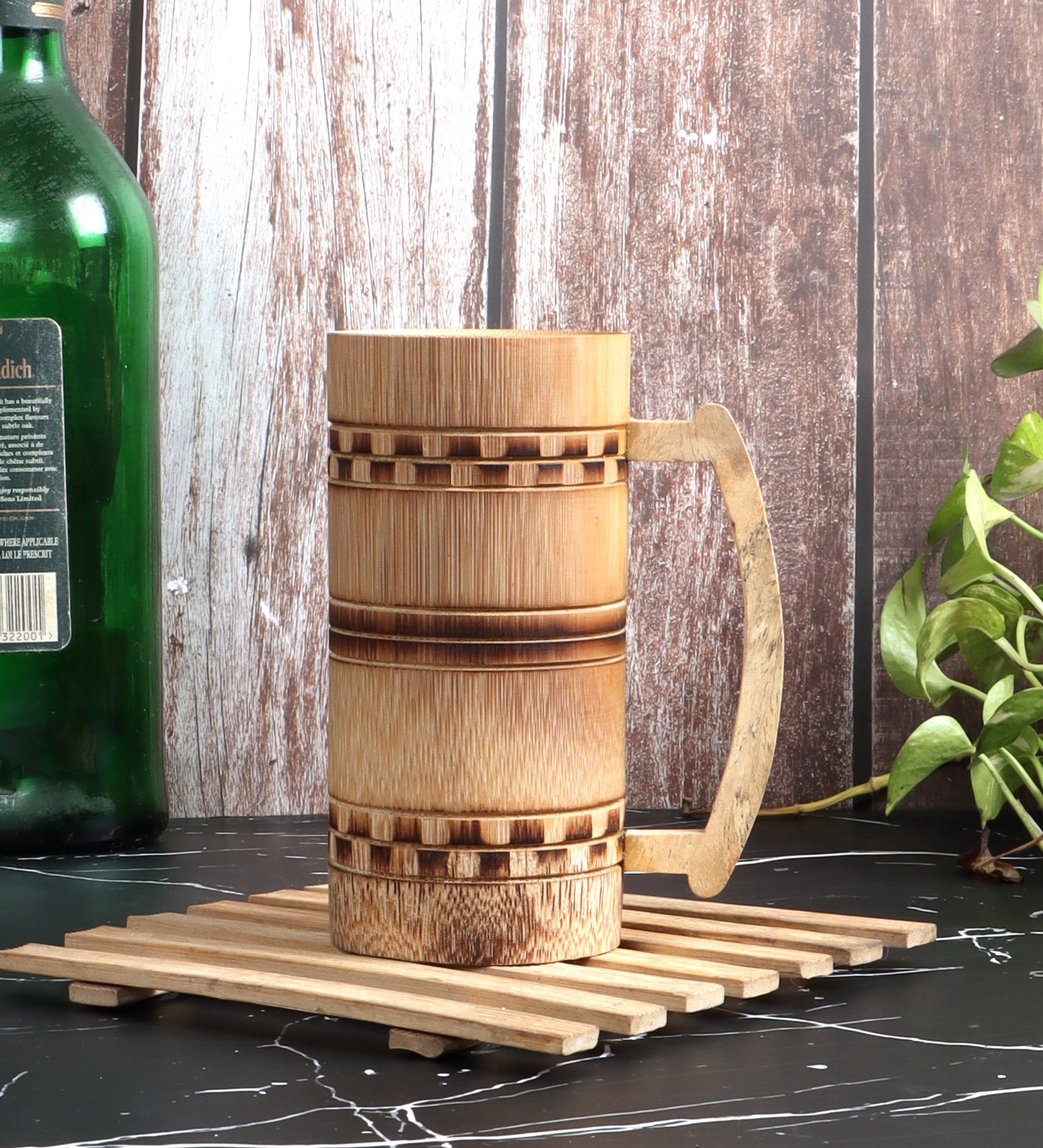 Chope à bière en bambou faite à la main 7 pouces avec finition fumée - 2 pièces