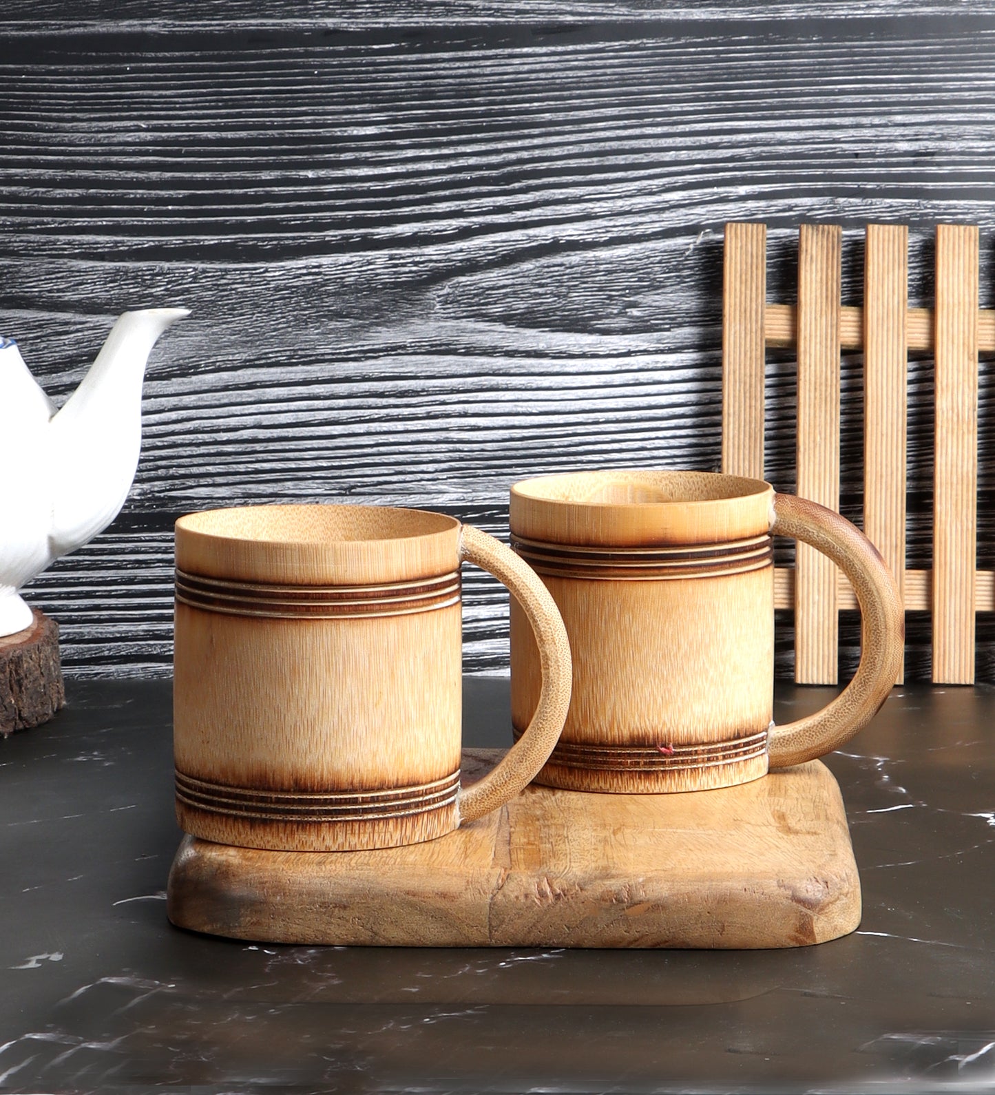 Natural Bamboo Tray With Coffee Mugs