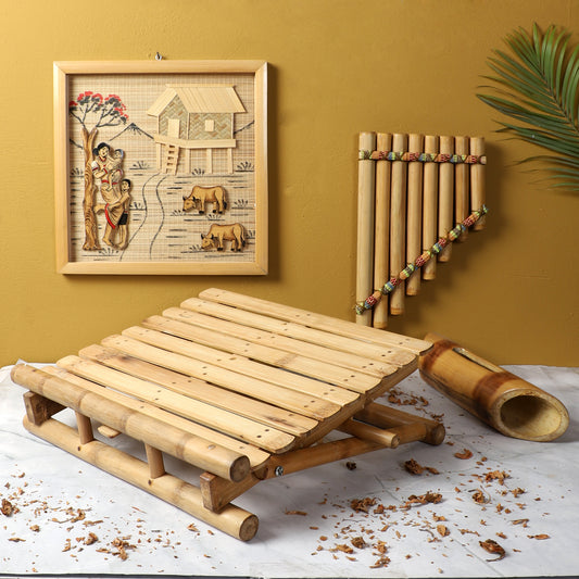 bamboo laptop stand, bamboo pan flute, bamboo amplifiet, bamboo wall hanging