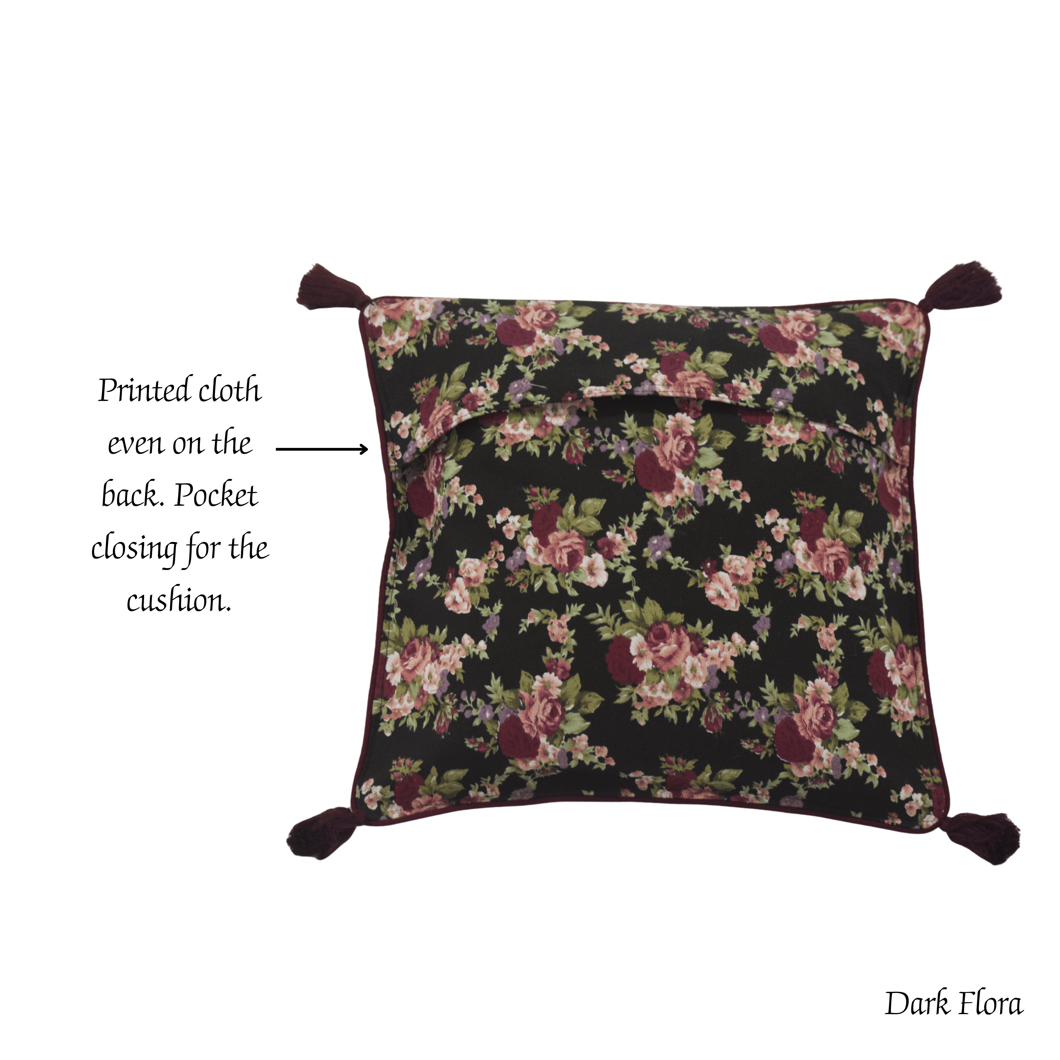 After Wait | Bamboo Cushion Cover – Vintage Floral Canvas with Red Funde image 3