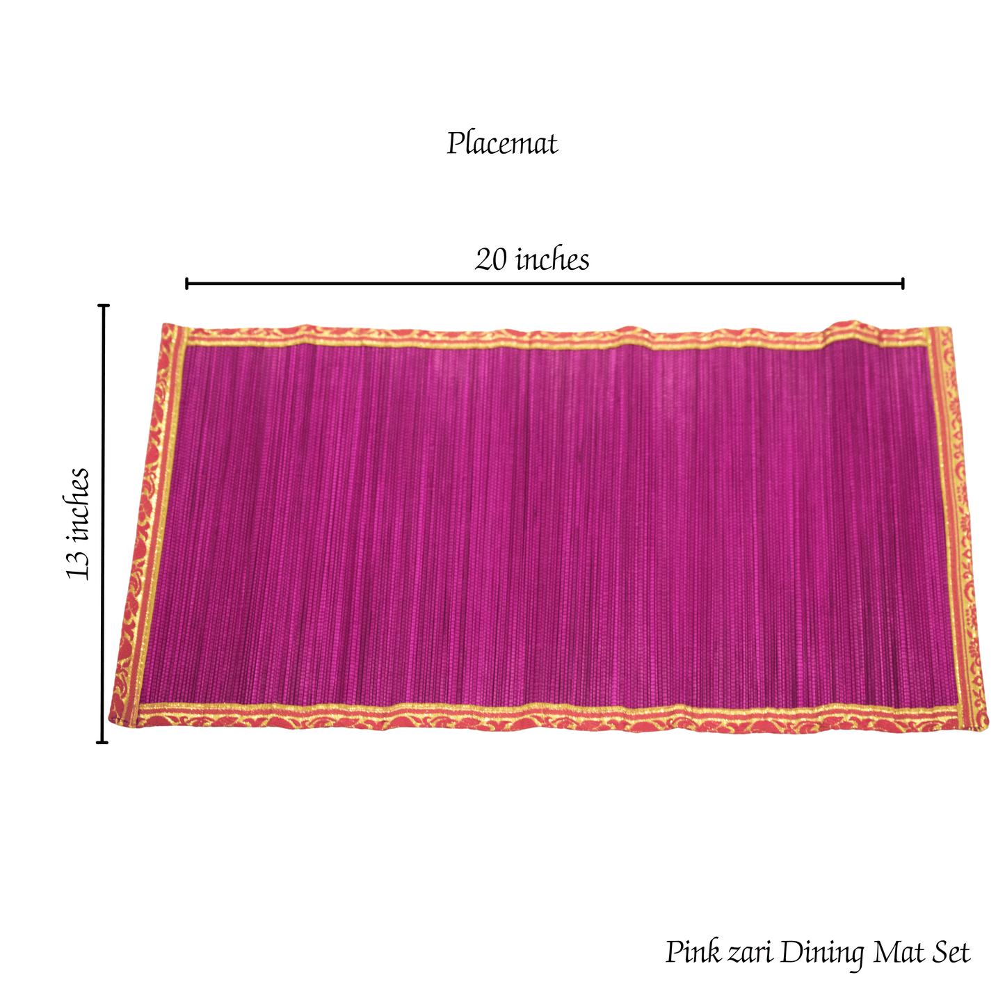 Zari Series | Bamboo Placemats (Set of 6) - Pink with Rose Zari Finish