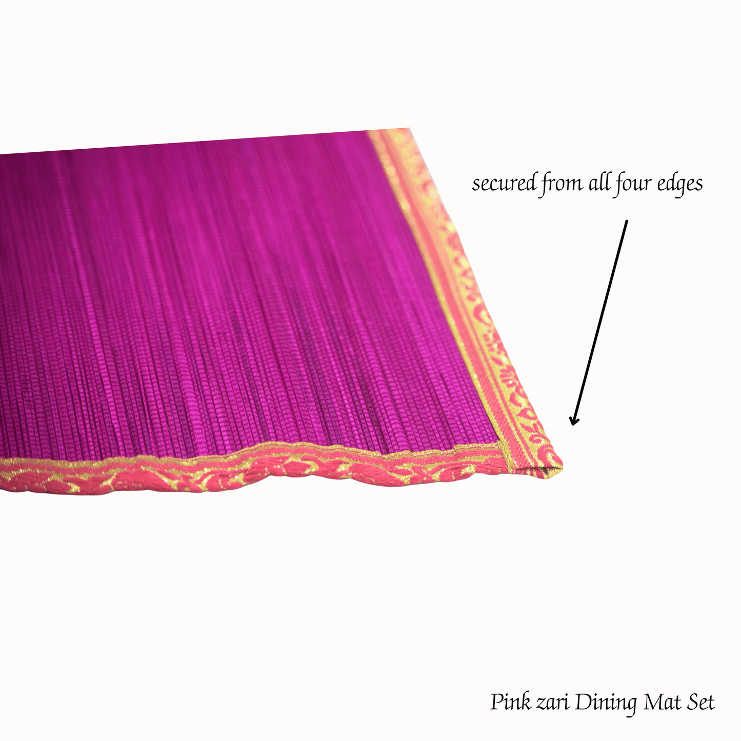 Zari Series | Bamboo Table Runner - Pink with Rose Zari Finish