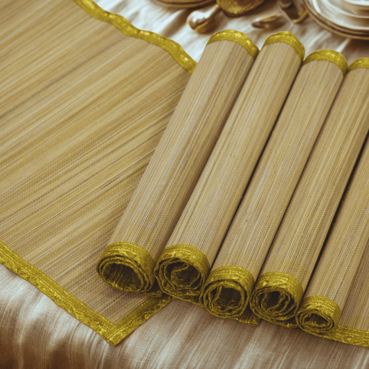 Zari Series | Bamboo Placemat (Set of 6) - Beige Luxe with Sand Gold