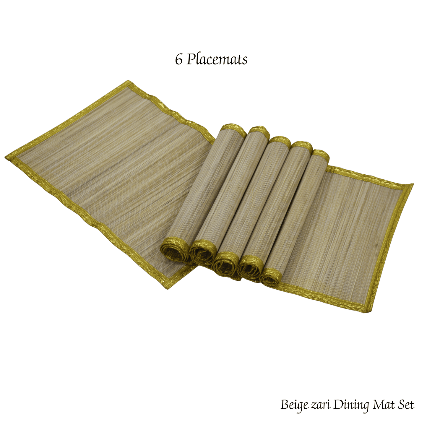 Zari Series | Bamboo Placemat (Set of 6) - Beige Luxe with Sand Gold