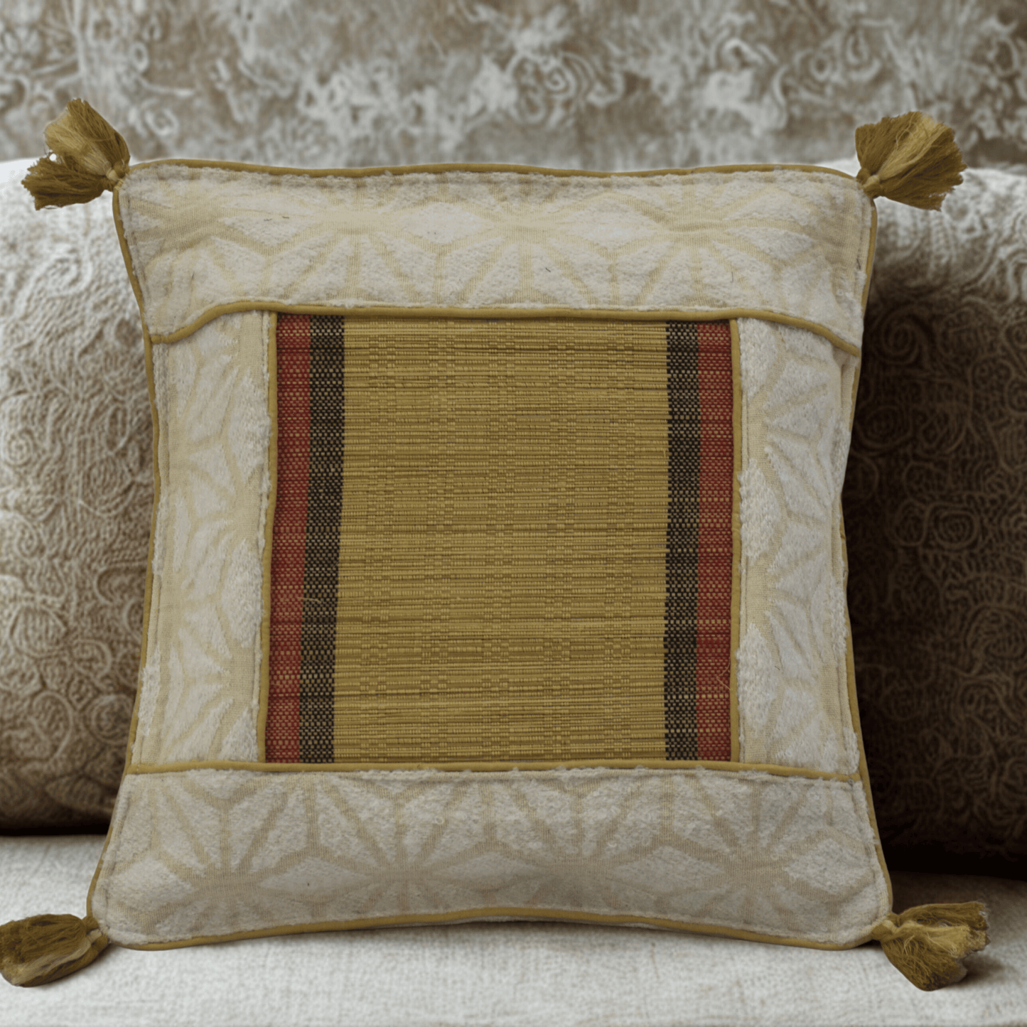 After Wait | Bamboo Cushion Cover – Snowflake Weave with Muga Gold