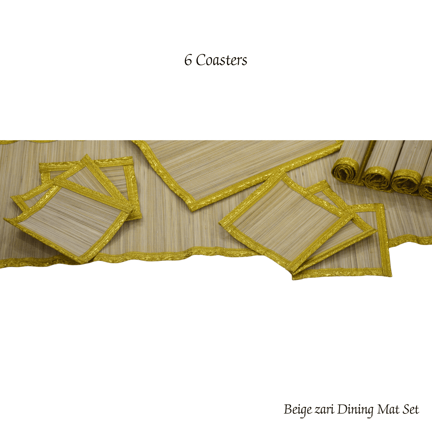 Zari Series | Bamboo Coasters (Set of 6) - Beige Luxe with Sand Gold
