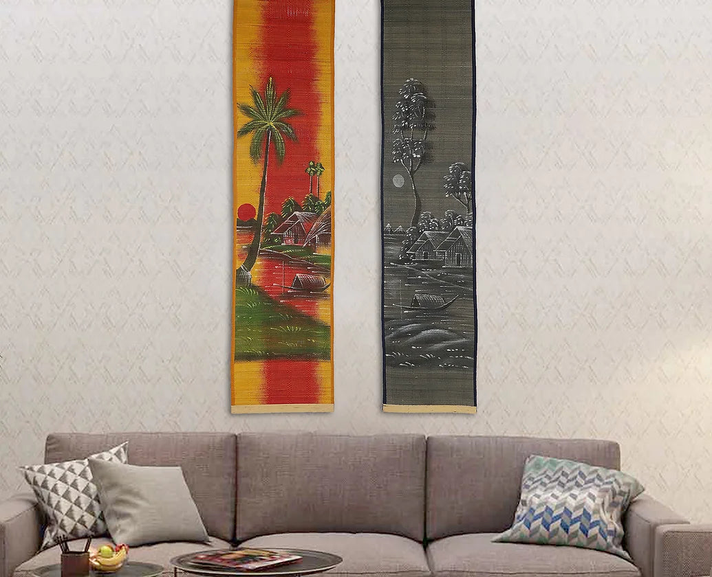 Jour et nuit (ensemble) Tentures murales en tapis de bambou