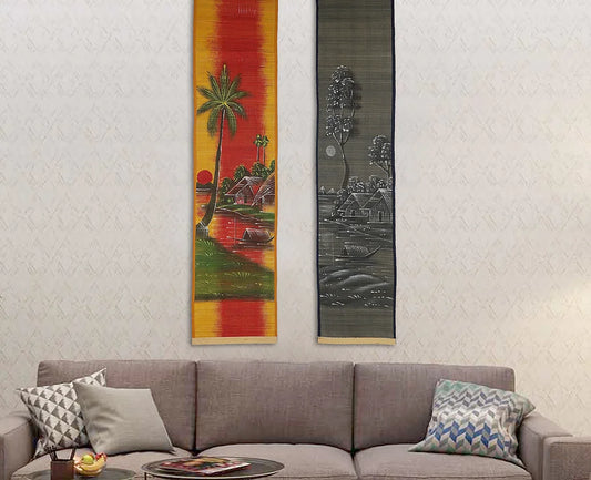 Jour et nuit (ensemble) Tentures murales en tapis de bambou