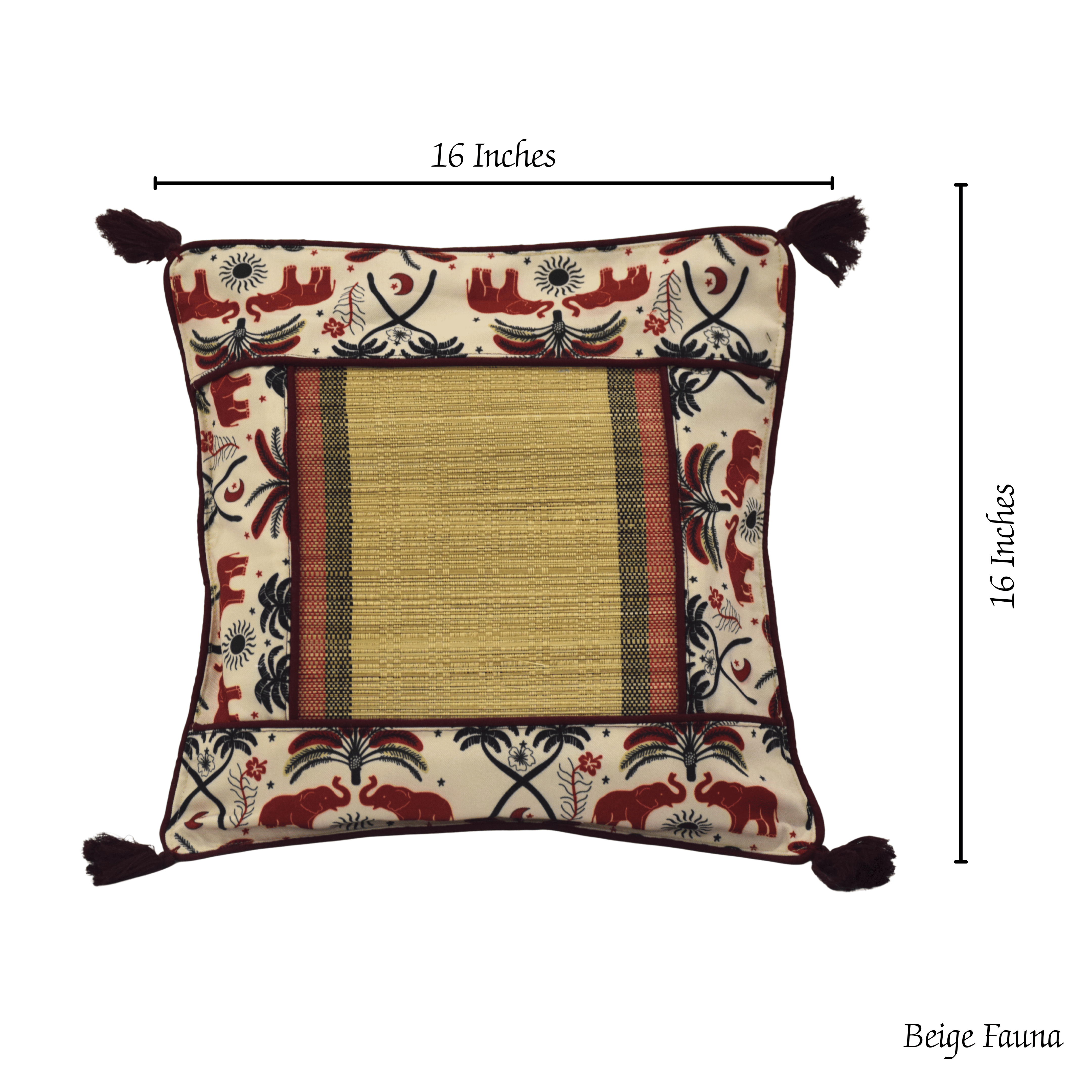 After Wait | Bamboo Cushion Cover – Tribal Elephant Print with Red Funde image 4