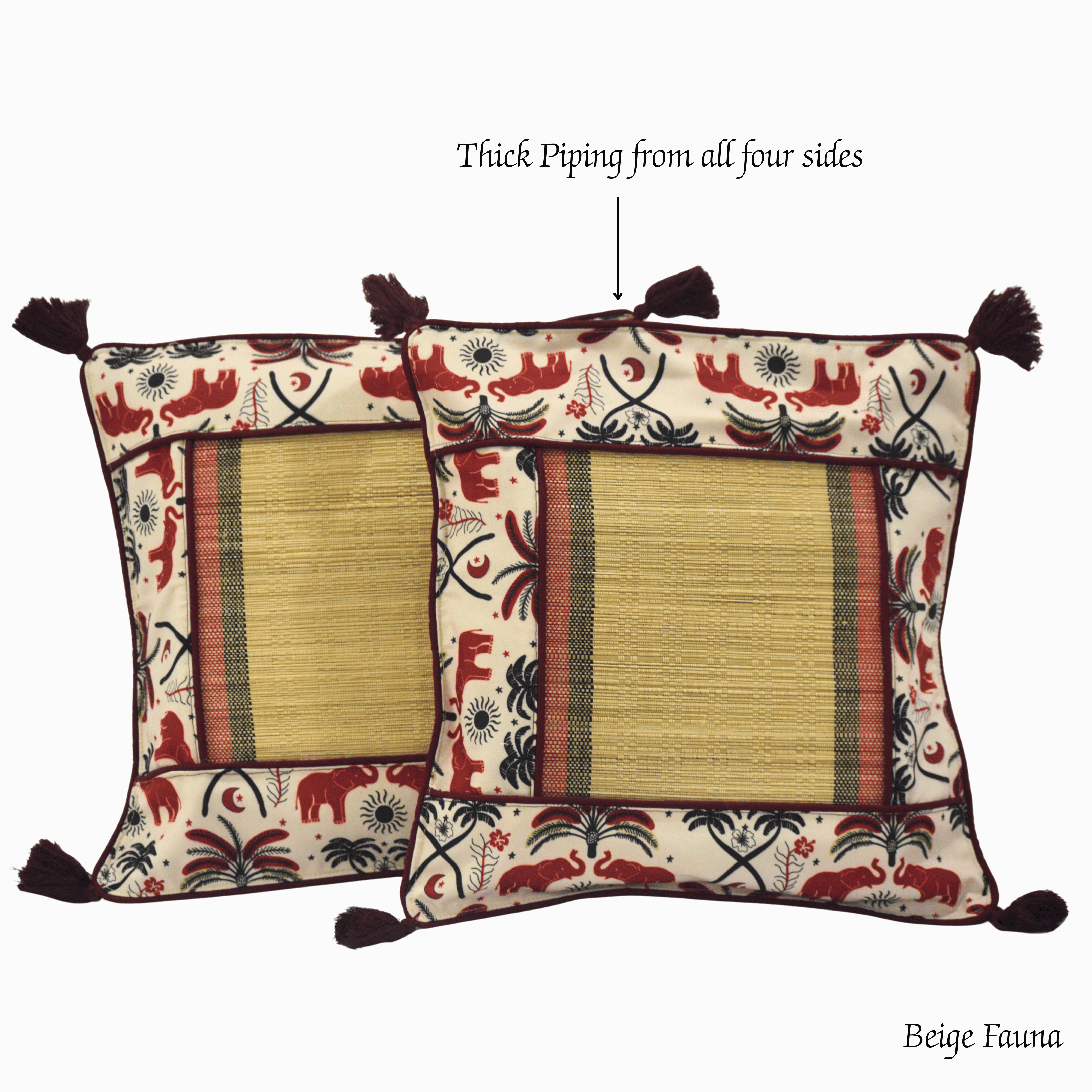 After Wait | Bamboo Cushion Cover – Tribal Elephant Print with Red Funde image 5