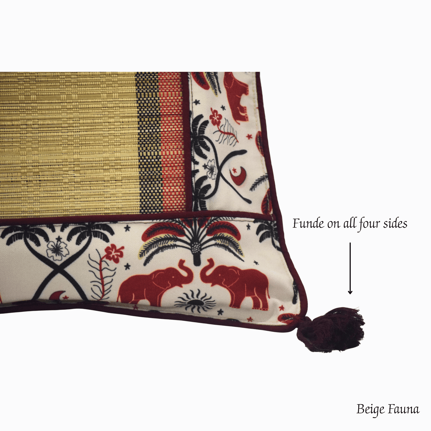 After Wait | Bamboo Cushion Cover – Tribal Elephant Print with Red Funde