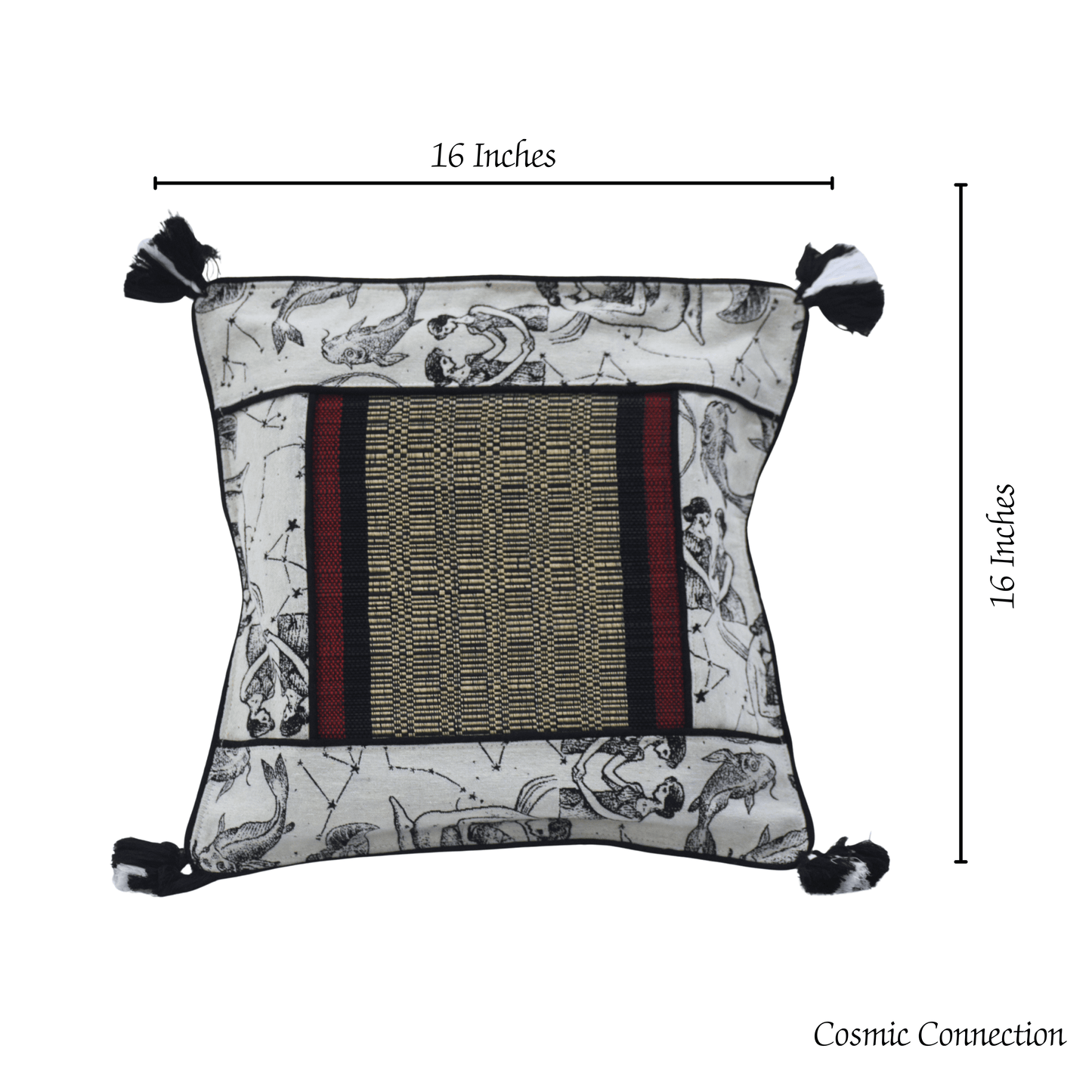 After Wait | Bamboo Cushion Cover – Monochrome Jacquard with Tribal Black