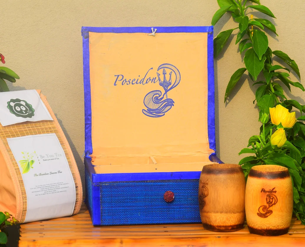 Coffret cadeau de thé en bambou sur le thème Poséidon