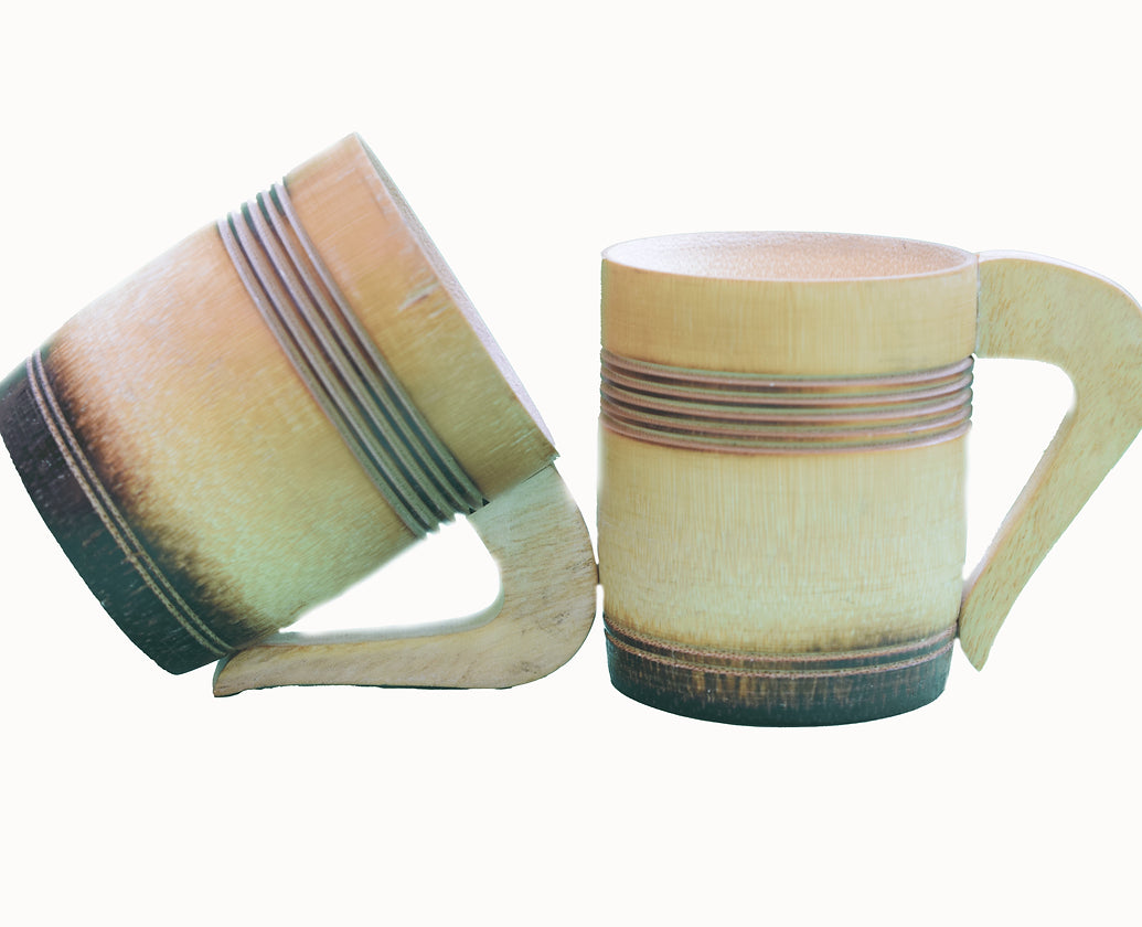 Taza de té de bambú hecha a mano de 3 pulgadas con acabado ahumado - 2 piezas