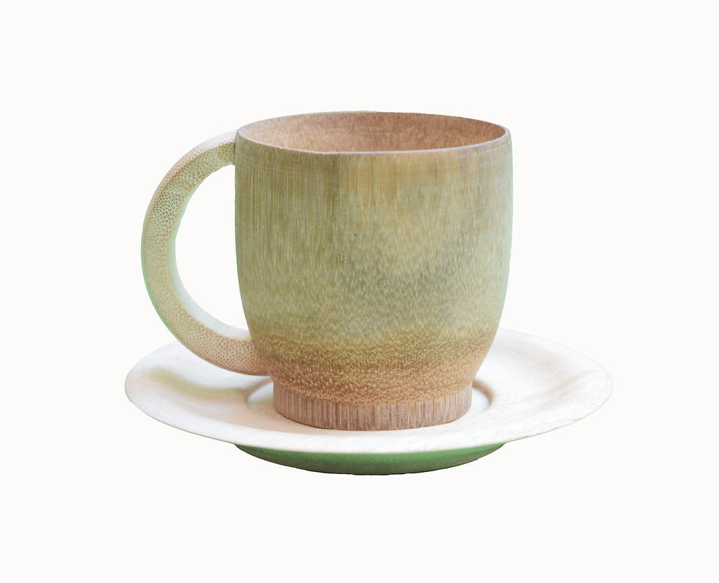 Handmade Bamboo Tea Cup with Saucer - 3 inch with Smoke Finish - 2 pieces