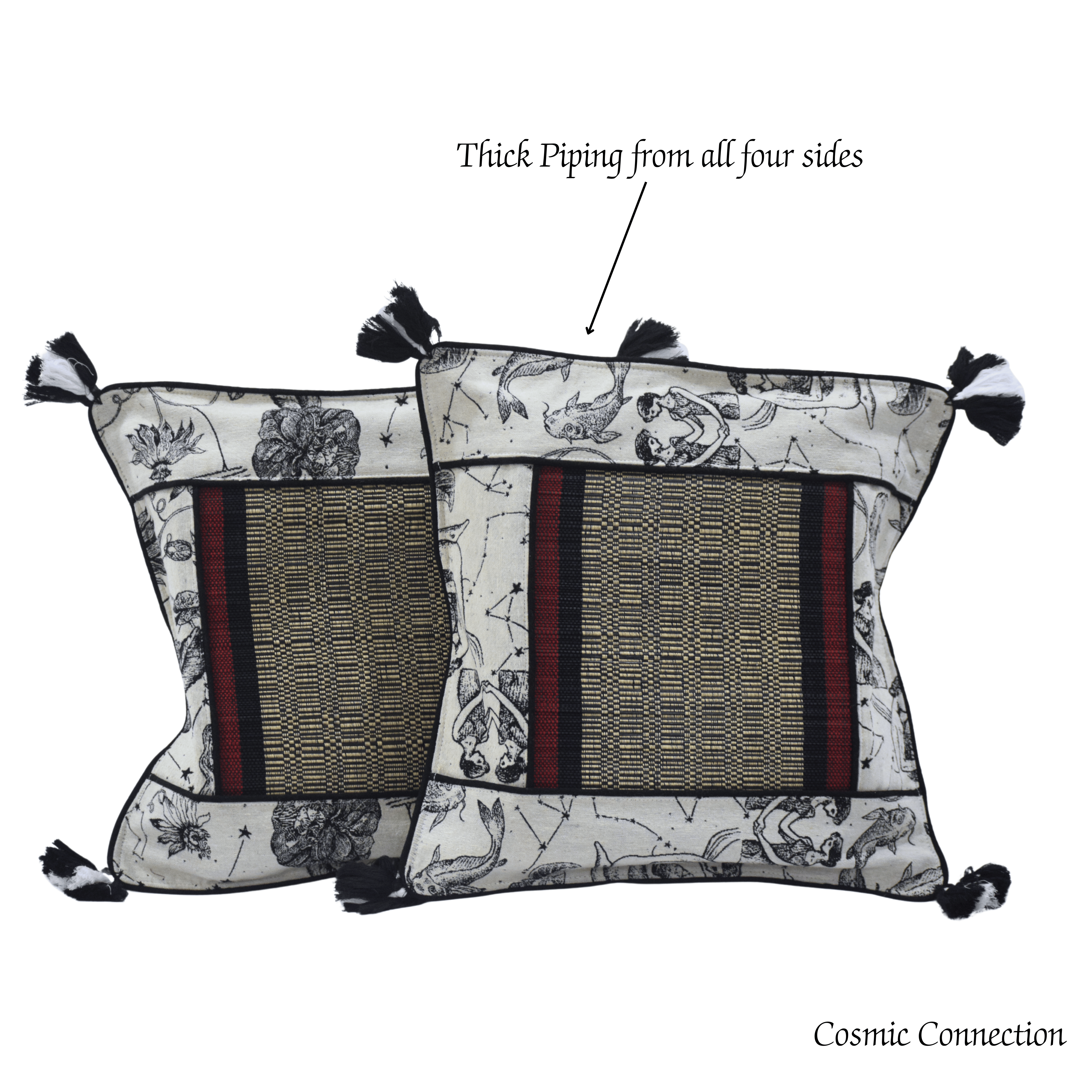 After Wait | Bamboo Cushion Cover – Monochrome Jacquard with Tribal Black thumbnail 4