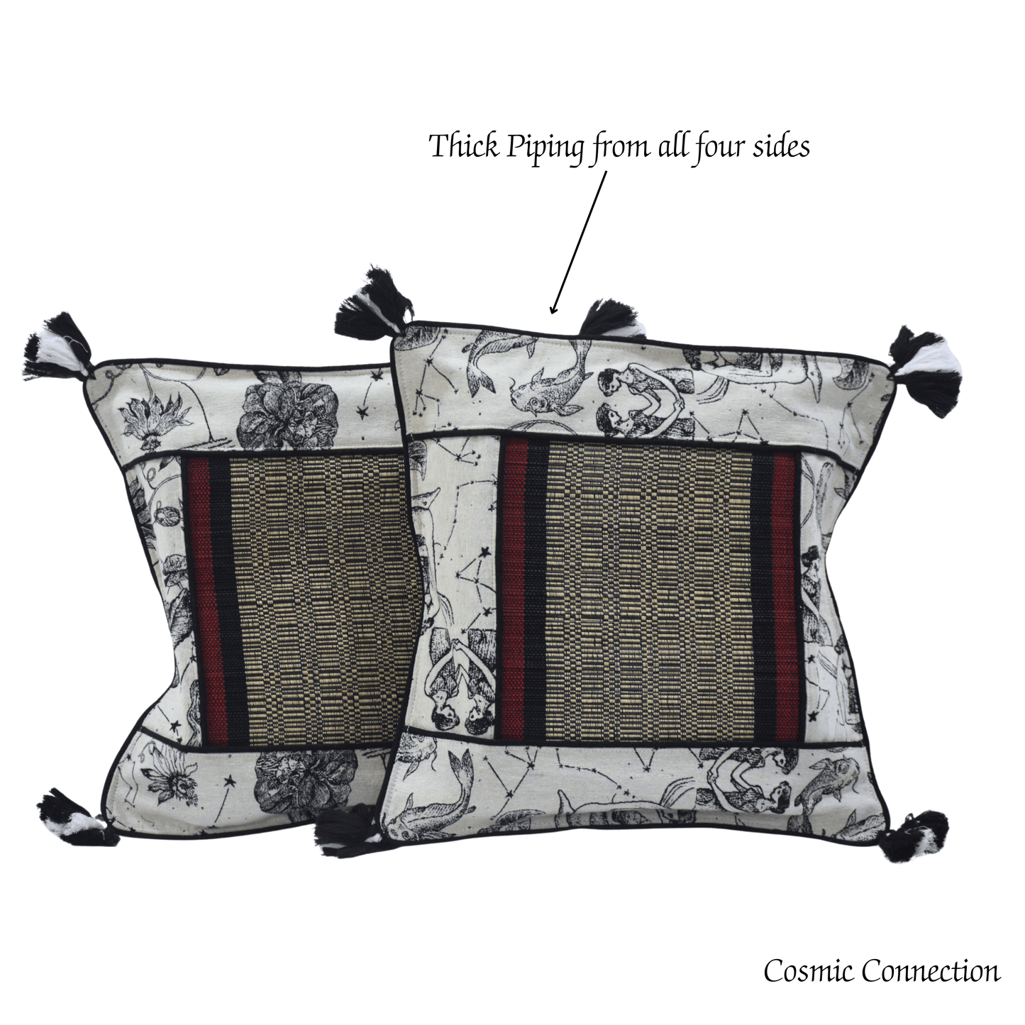 After Wait | Bamboo Cushion Cover – Monochrome Jacquard with Tribal Black