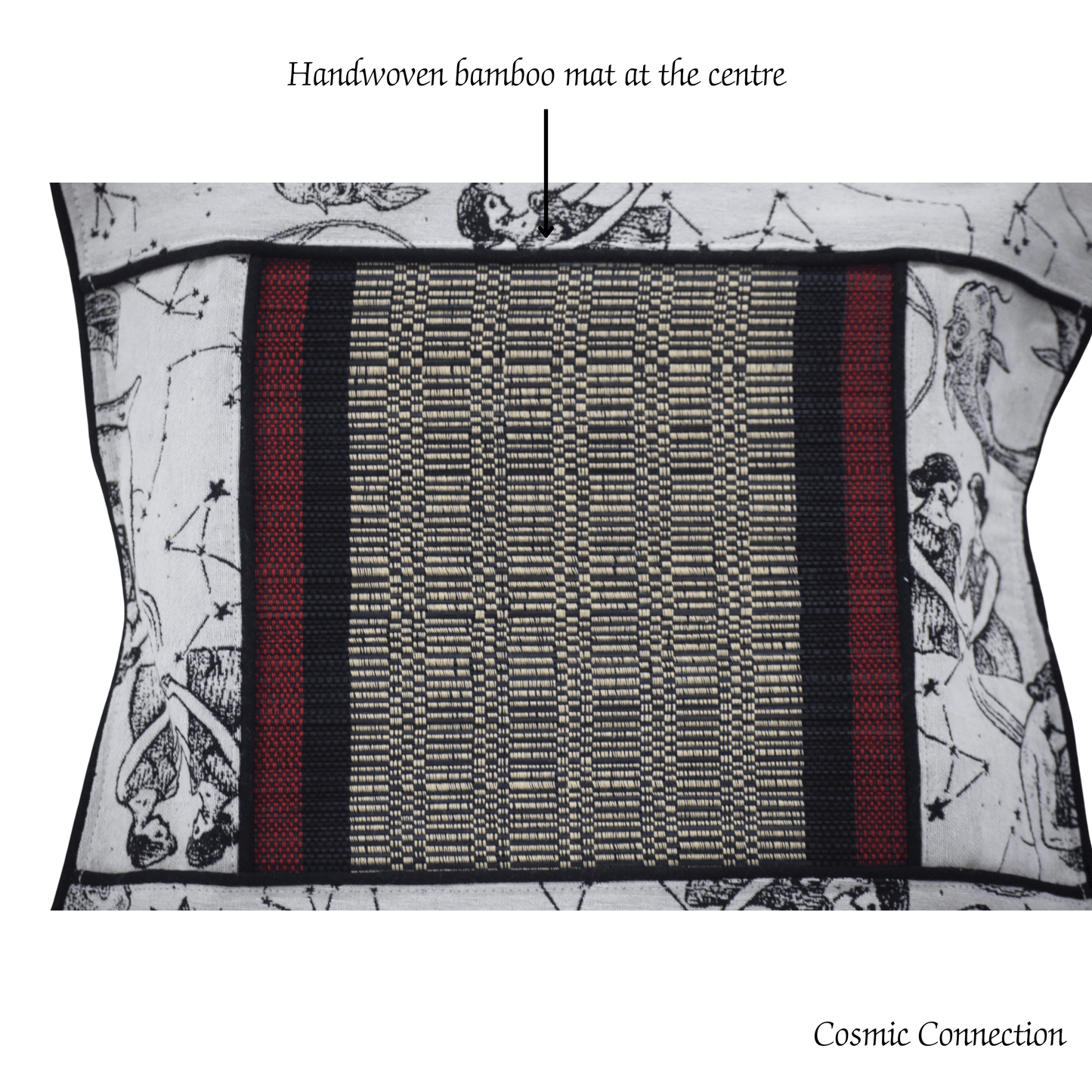 After Wait | Bamboo Cushion Cover – Monochrome Jacquard with Tribal Black