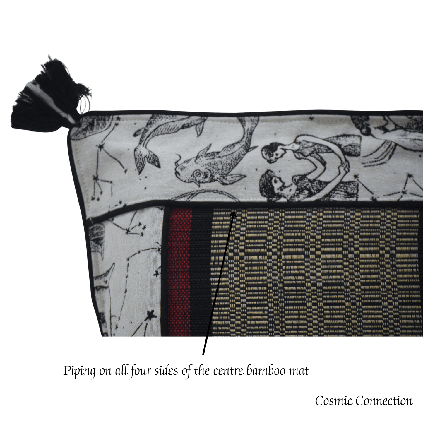 After Wait | Bamboo Cushion Cover – Monochrome Jacquard with Tribal Black