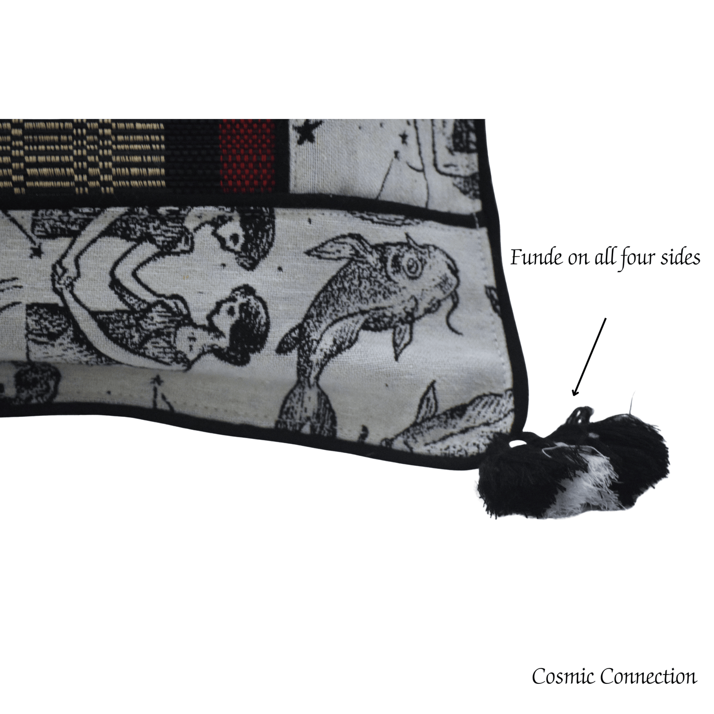 After Wait | Bamboo Cushion Cover – Monochrome Jacquard with Tribal Black