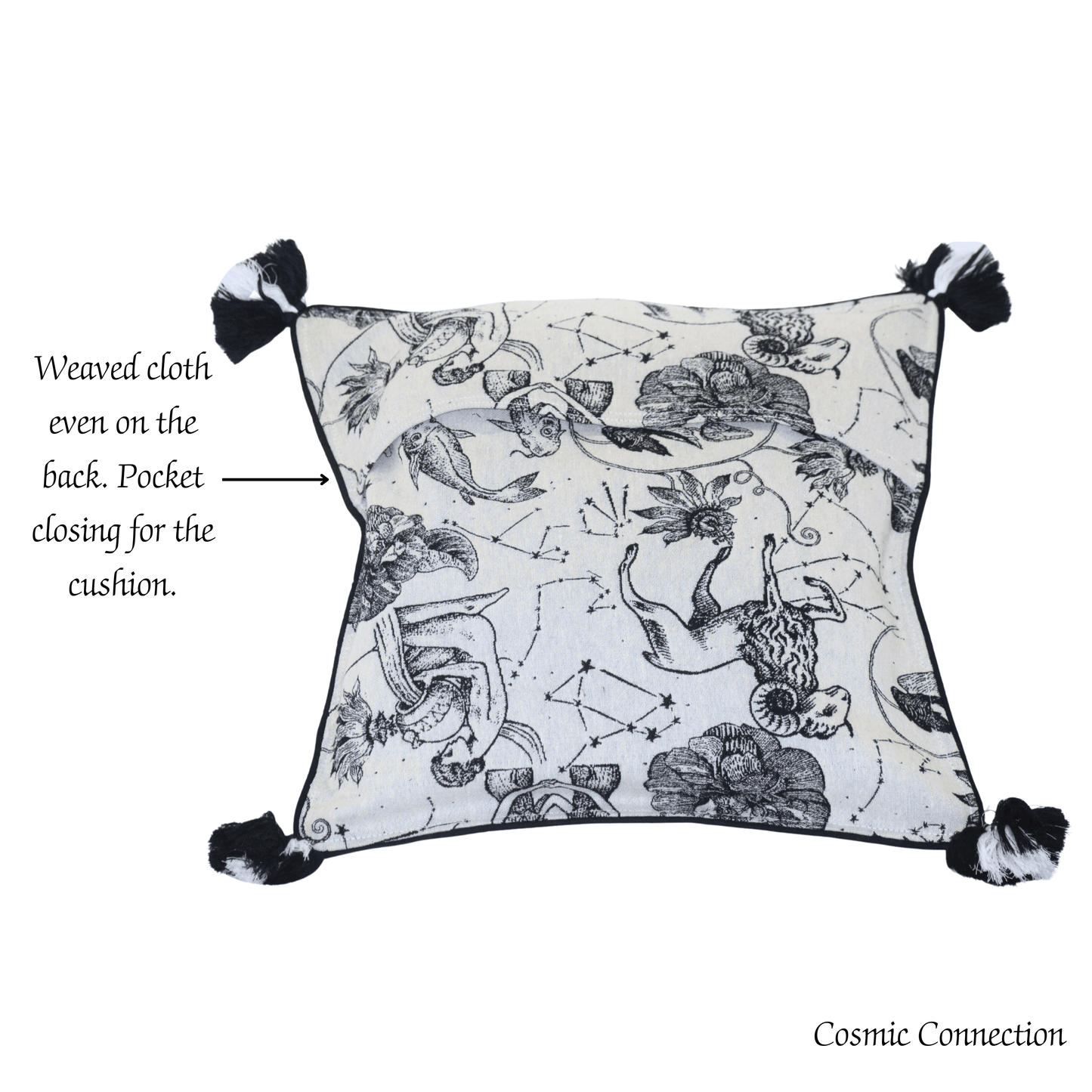 After Wait | Bamboo Cushion Cover – Monochrome Jacquard with Tribal Black