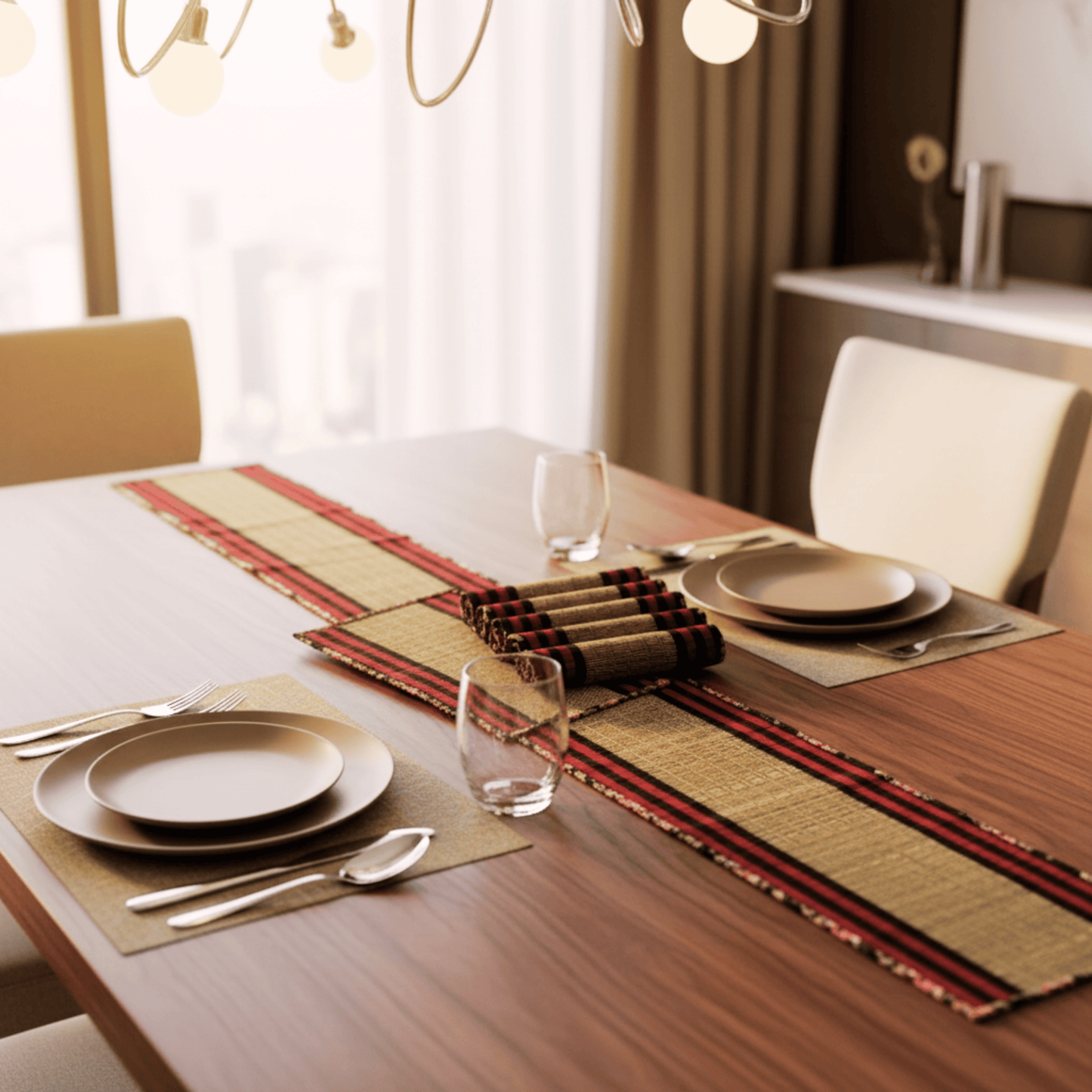 After Wait | Bamboo Table Runner – Floral Canvas Edge