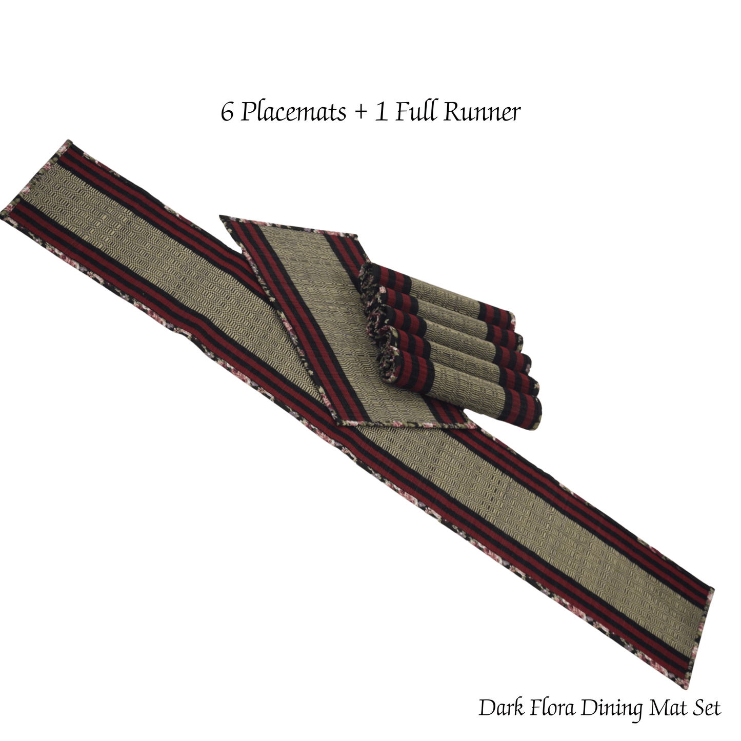 After Wait | Bamboo Table Runner with Placemat - Vintage Floral Edge