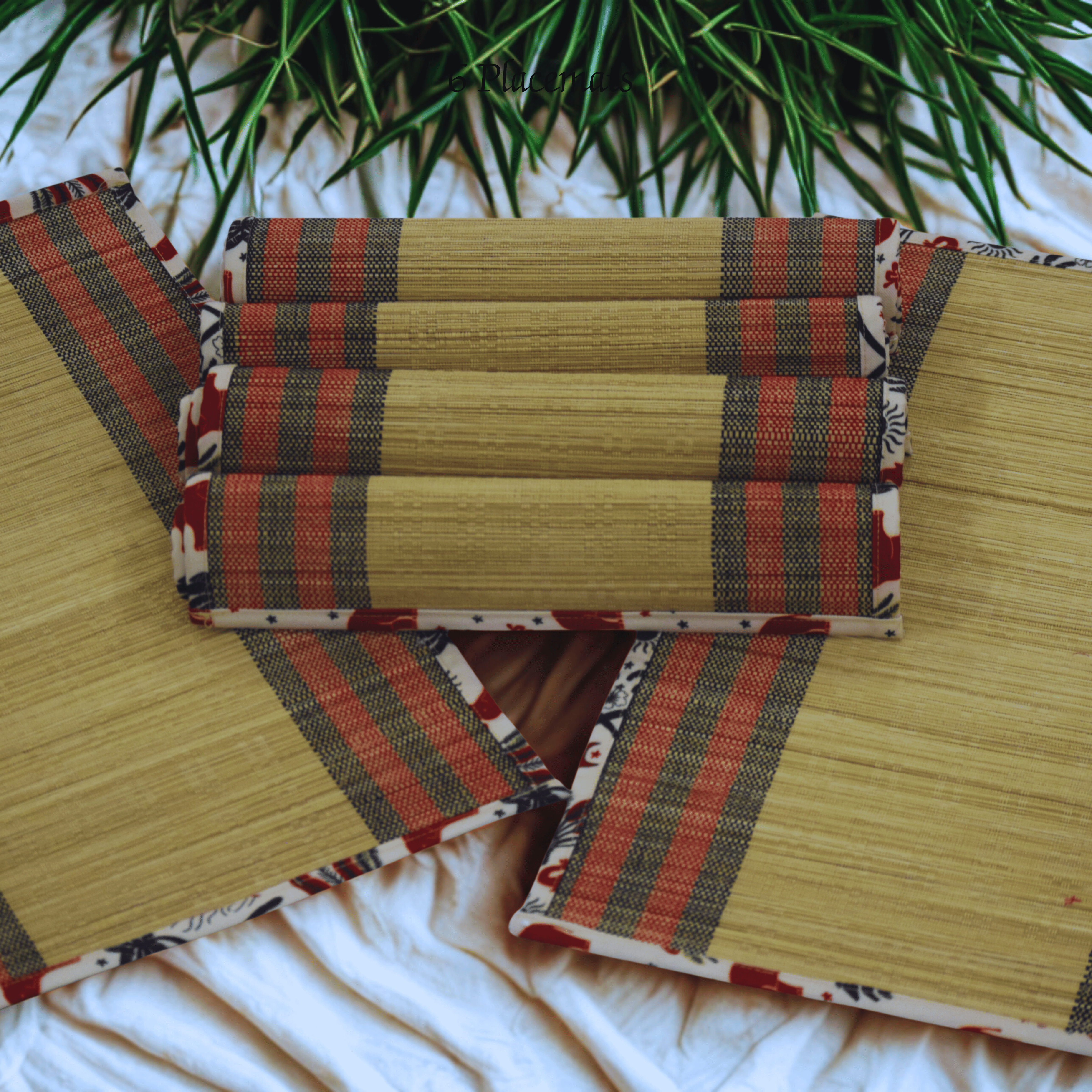 After Wait | Bamboo Placemats – Elephant Print Canvas Edge (Set of 6) image 2