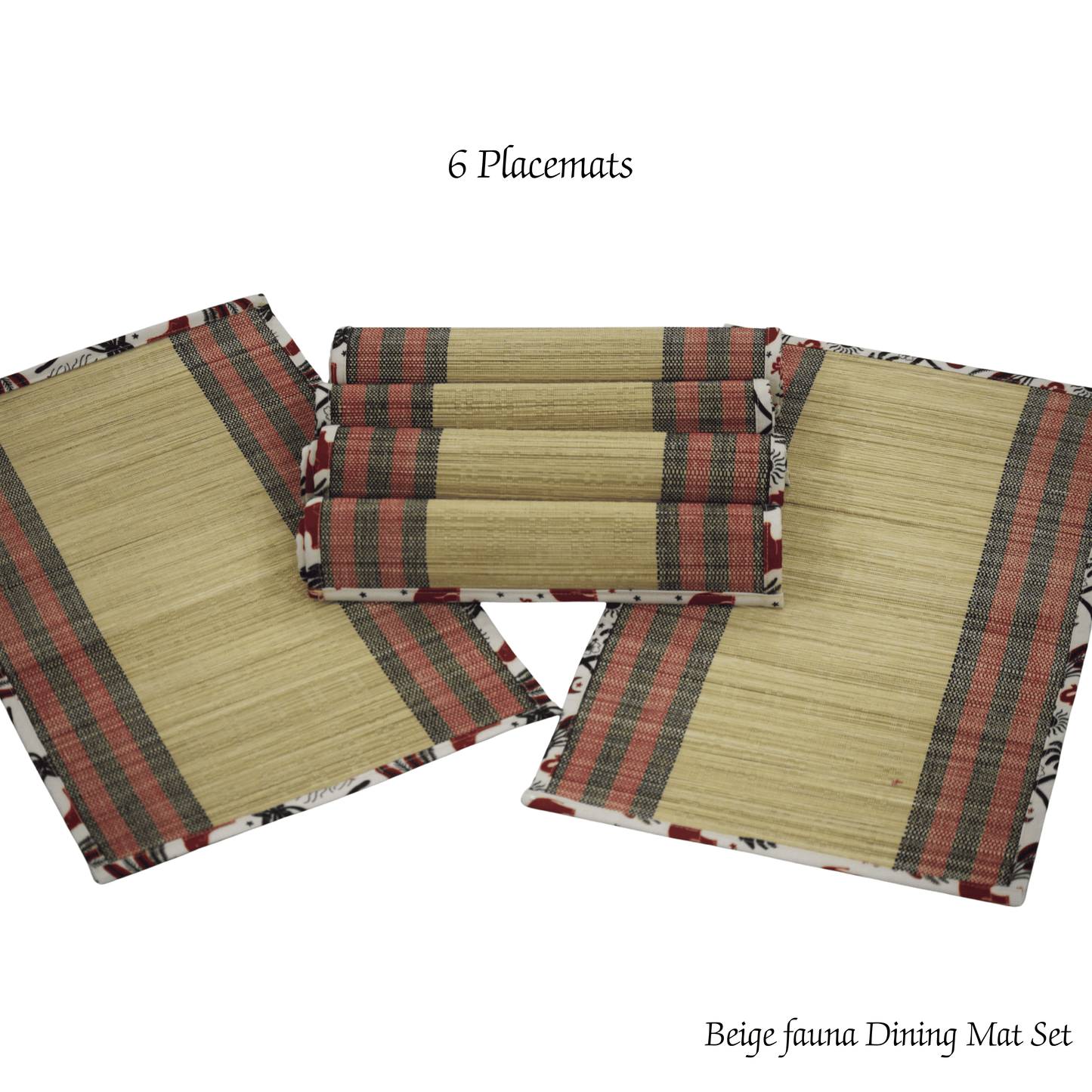 After Wait | Bamboo Placemats – Elephant Print Canvas Edge (Set of 6)