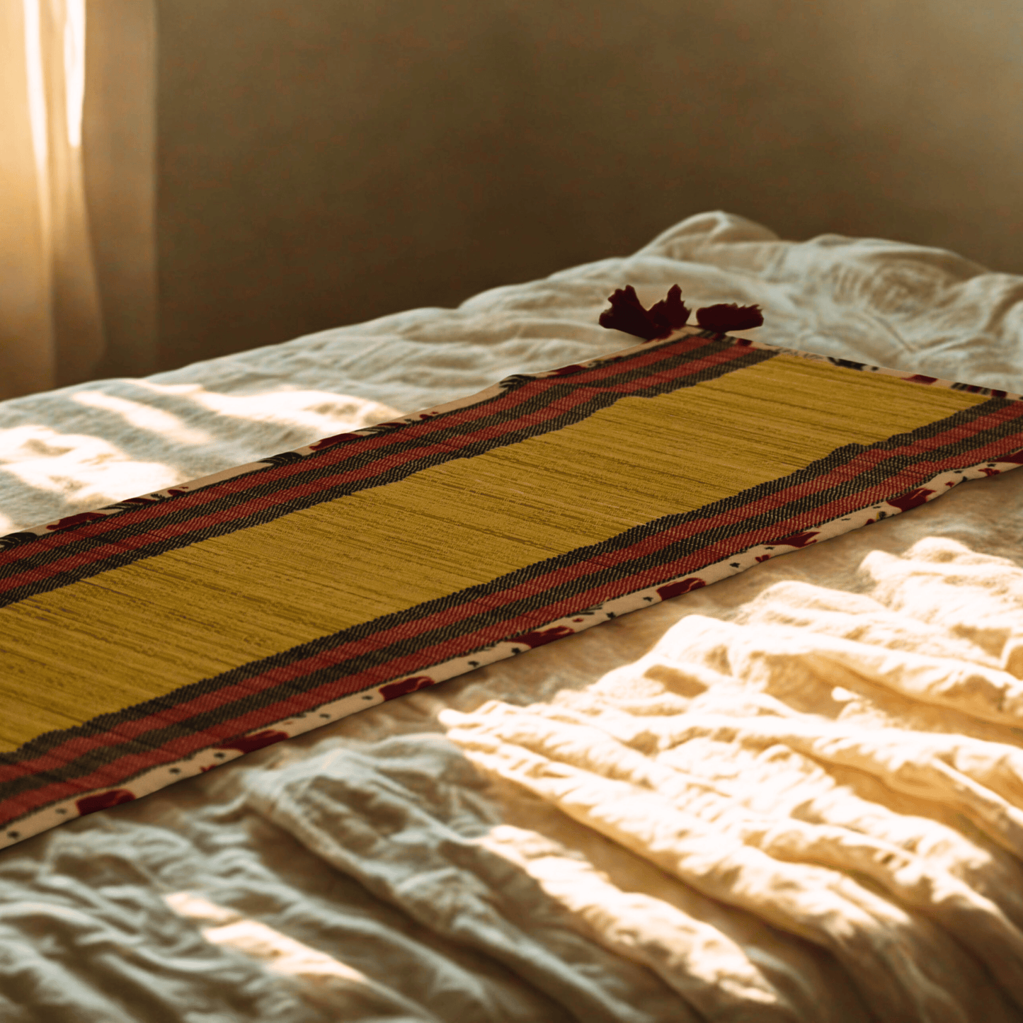 After Wait | Bamboo Table Runner – Elephant Print Canvas Border with Red Funde