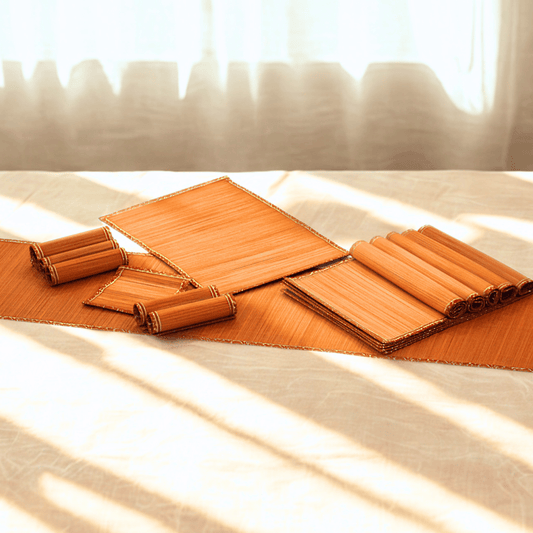 Zari Series | Bamboo Table Runner - Orange with Marigold Zari Accents