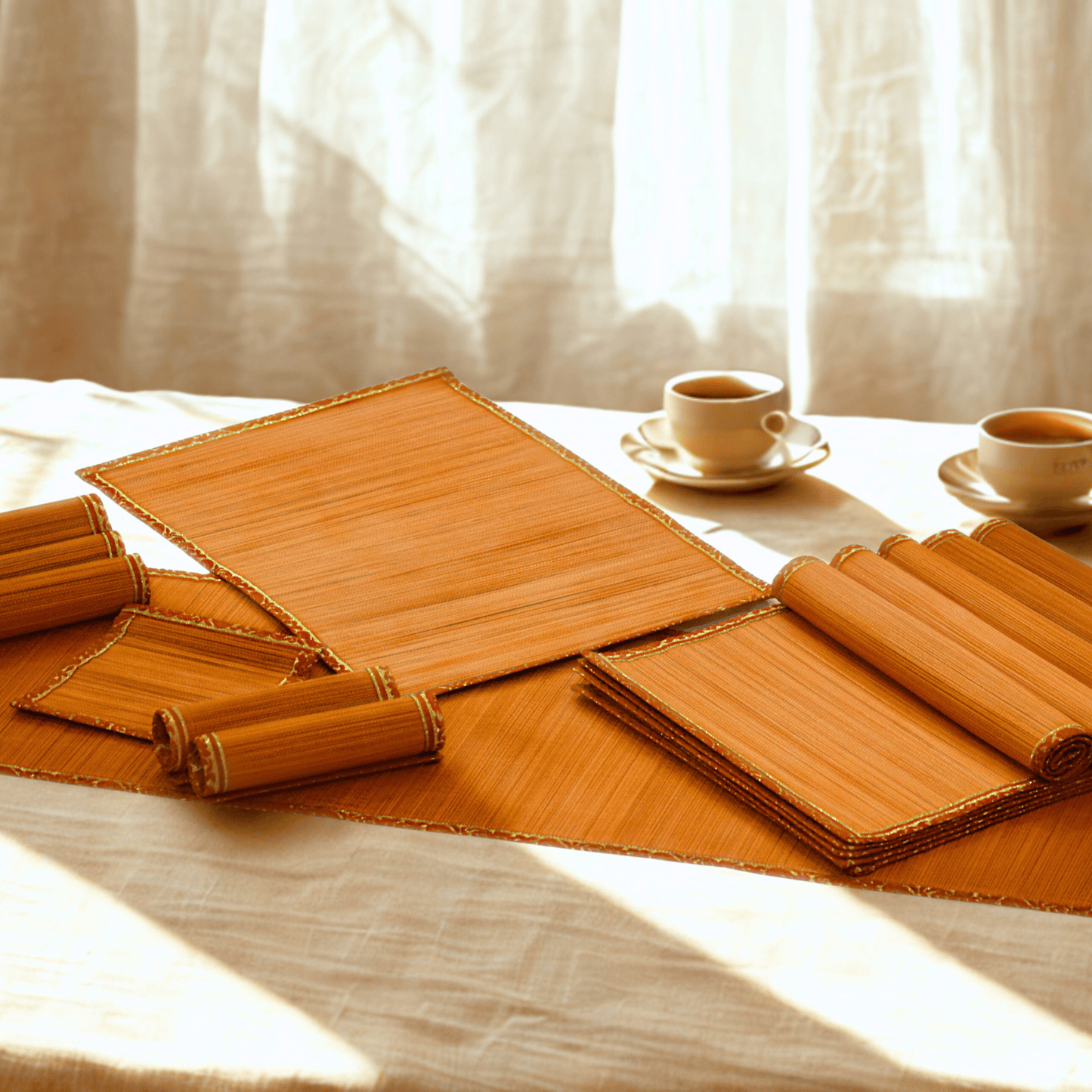 Zari Series | Bamboo Table Runner - Orange with Marigold Zari Accents
