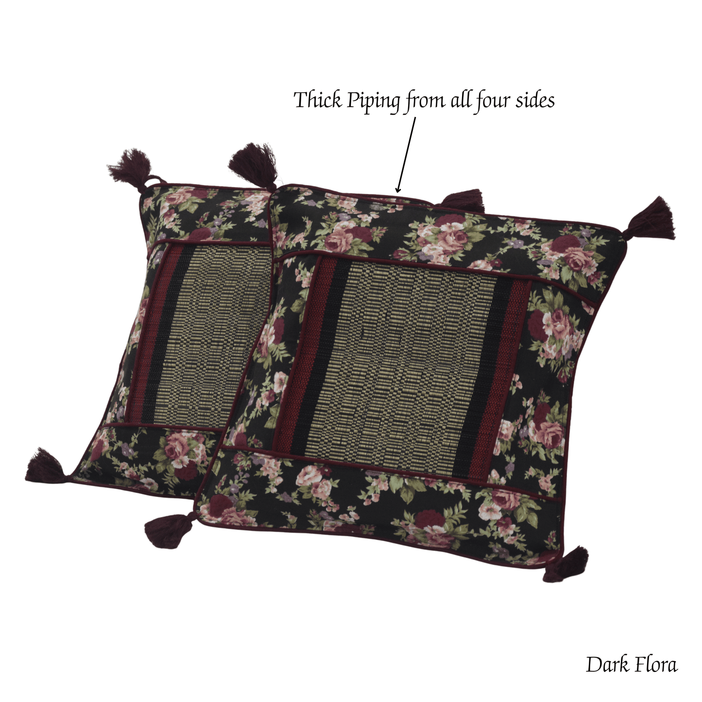 After Wait | Bamboo Cushion Cover – Vintage Floral Canvas with Red Funde