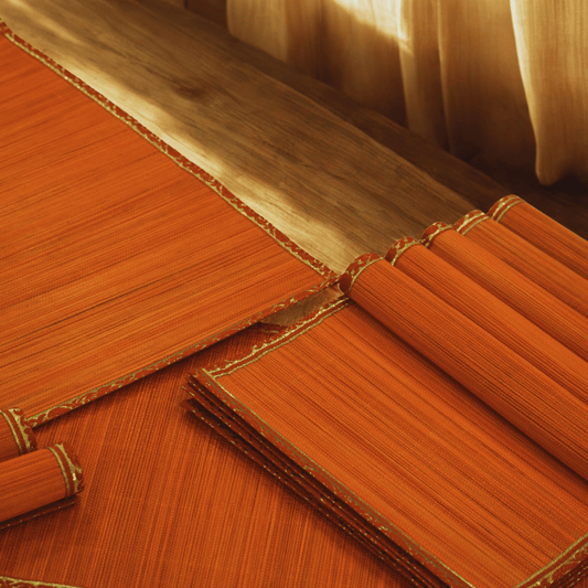 Zari Series | Bamboo Placemats (Set of 6) - Orange with Marigold Zari Accents