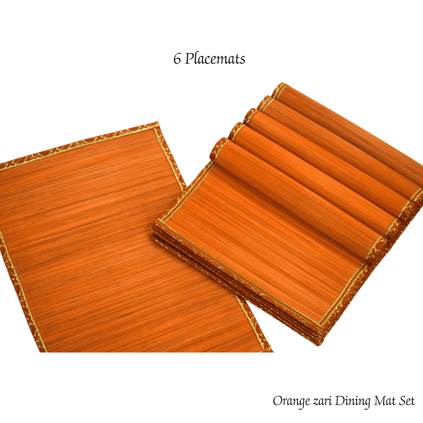 Zari Series | Bamboo Placemats (Set of 6) - Orange with Marigold Zari Accents