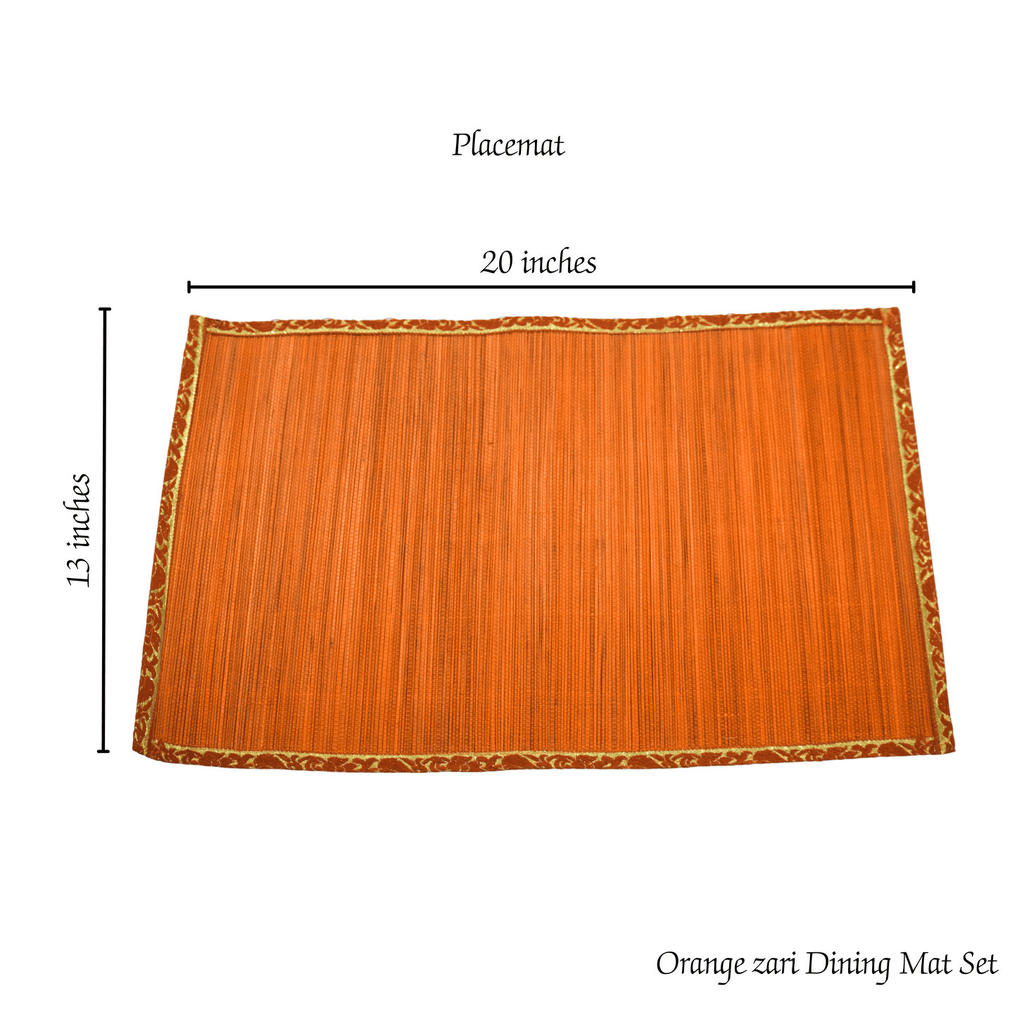 Zari Series | Bamboo Placemats (Set of 6) - Orange with Marigold Zari Accents